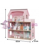 Голяма дървена къщичка за кукли 70см LED осветление с мебели и аксесоари